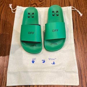 Brand new green off white slides. Size 7B